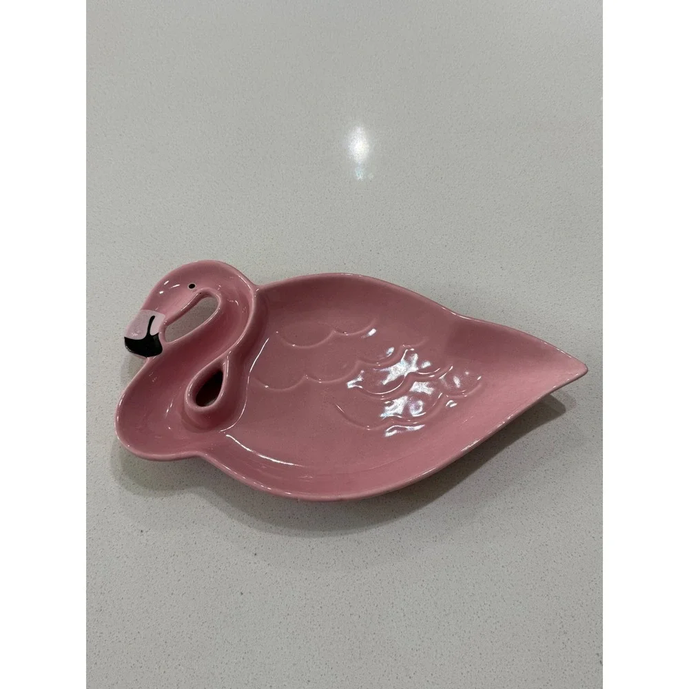 Pink Flamingo Ceramic Trinket Dish Ring Jewelry Holder Tray Glossy‎ Tropical